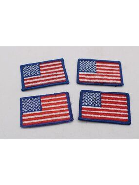 Set Of 4 American Flag Embroidered Patches Red White & Blue Rectangle Patriotic